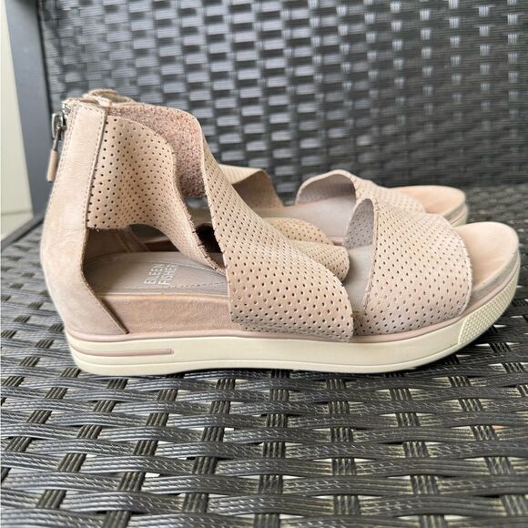 Eileen Fisher Perforated Nubuck Leather Crisscross Platform Sandals 6.5 Blush - Picture 9 of 11